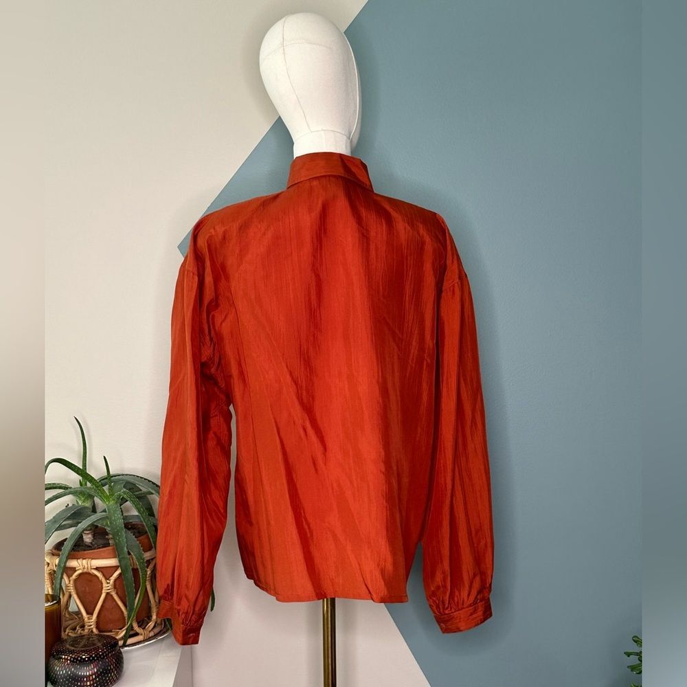 Vintage Yessica by C&A 100% Silk Rust Orange Asymmetrical Button Blouse (US 12) - Picture 5 of 14